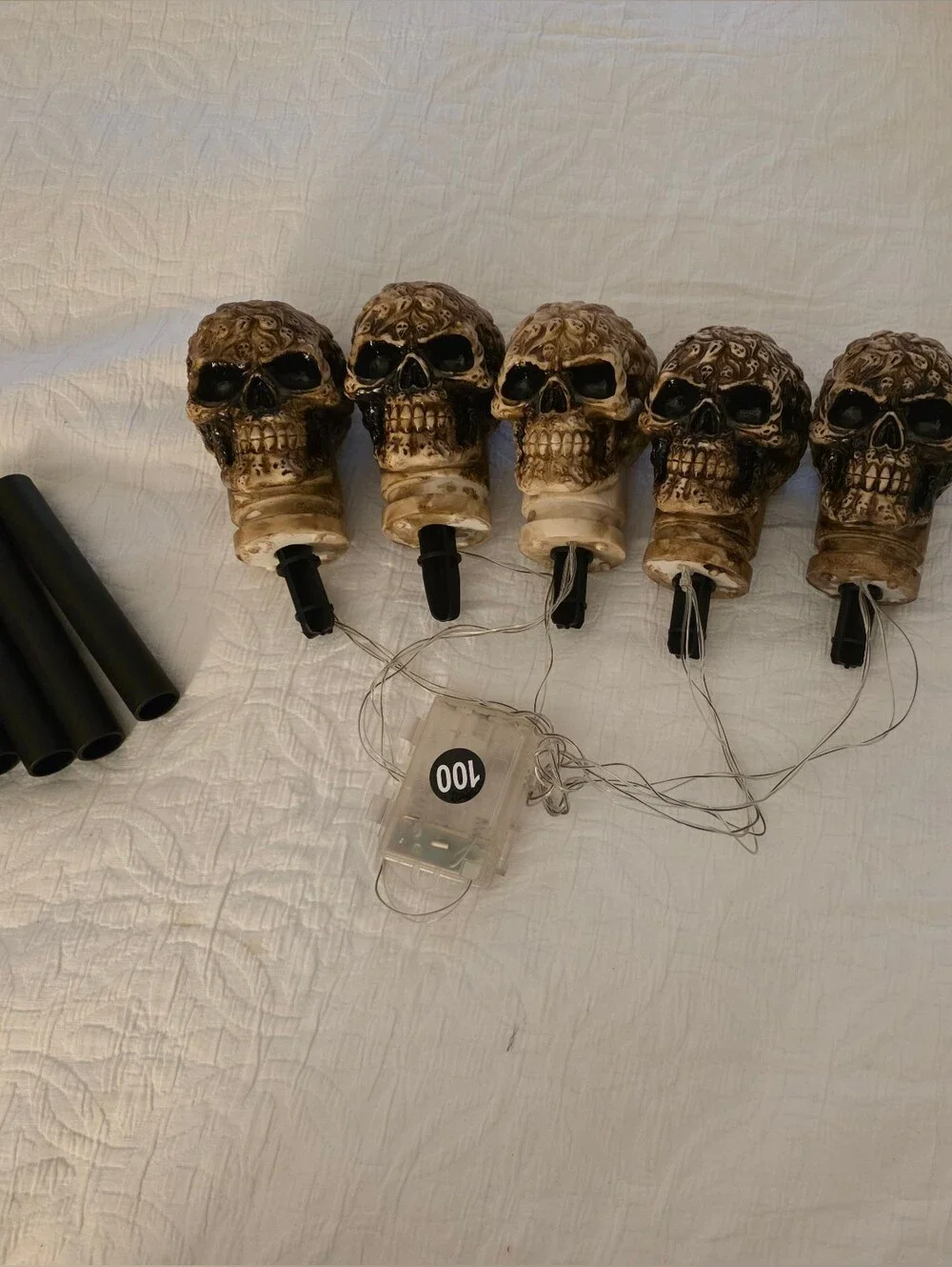 Decorative Skull Garden Stakes - Brown Skull Accent. Lighted
